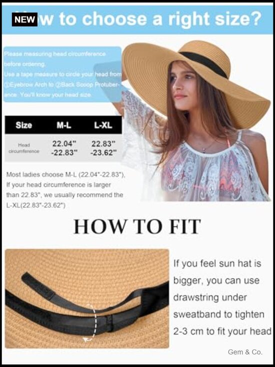 Wide Brim UPF 50+ Straw Sun Hat Floppy Foldable Beach Hat